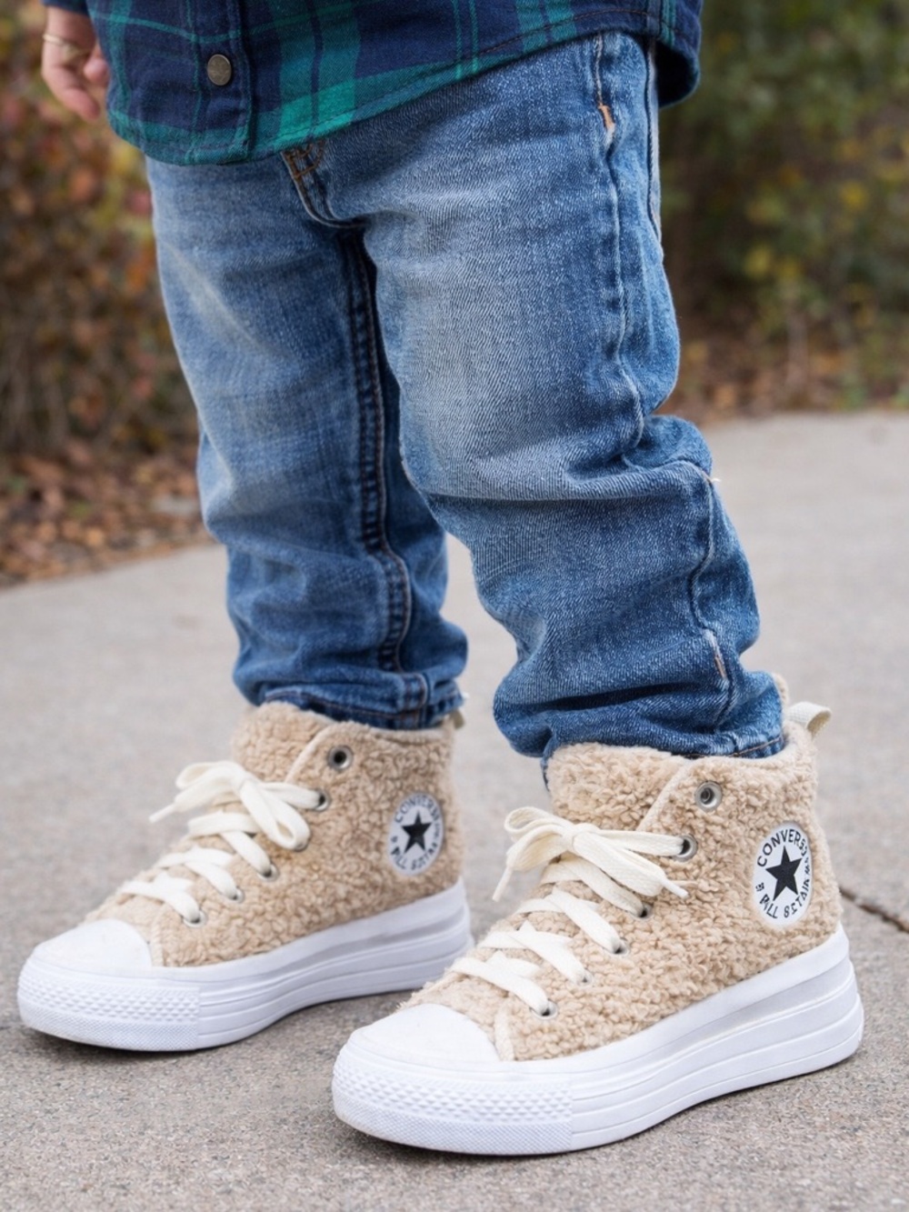Converse Kids Beige Sherpa High-Top Sneakers with White Sole